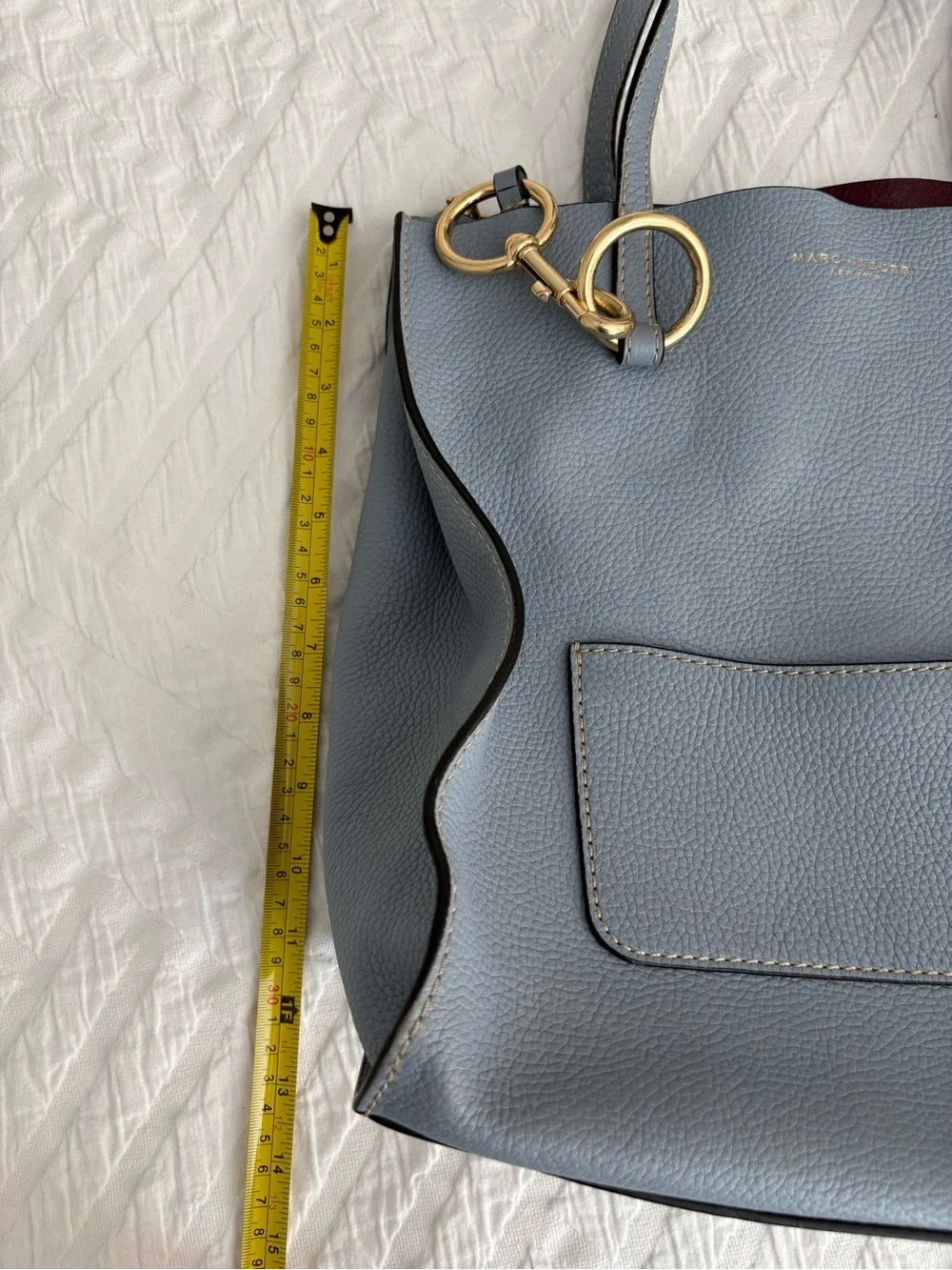 Marc Jacobs Dusty Blue Pebbled Leather Tote with Gold Ring
